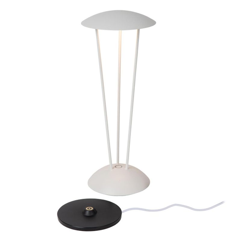Lucide RENEE - Nabíjacia stolová lampa Outdoor - Batéria - Ø 12,3 cm - LED Rozm. - 1x2,2W 3000K - IP54 - S bezdrôtovou nabíjacou podložkou - Biela